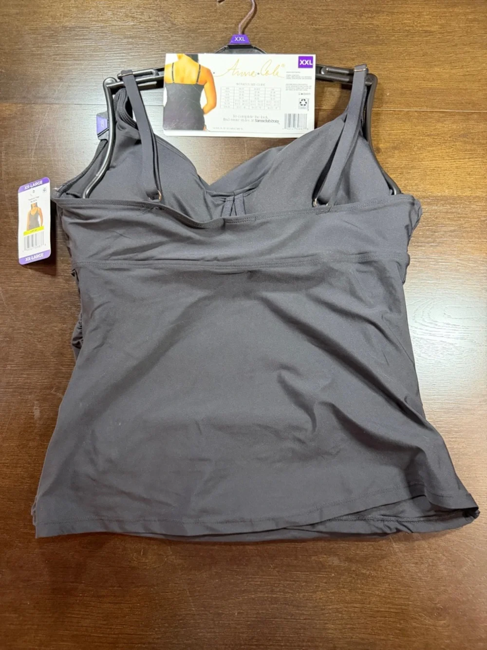 Anne Cole Black V-Neck Rouched Underwire Tankini Top XXL